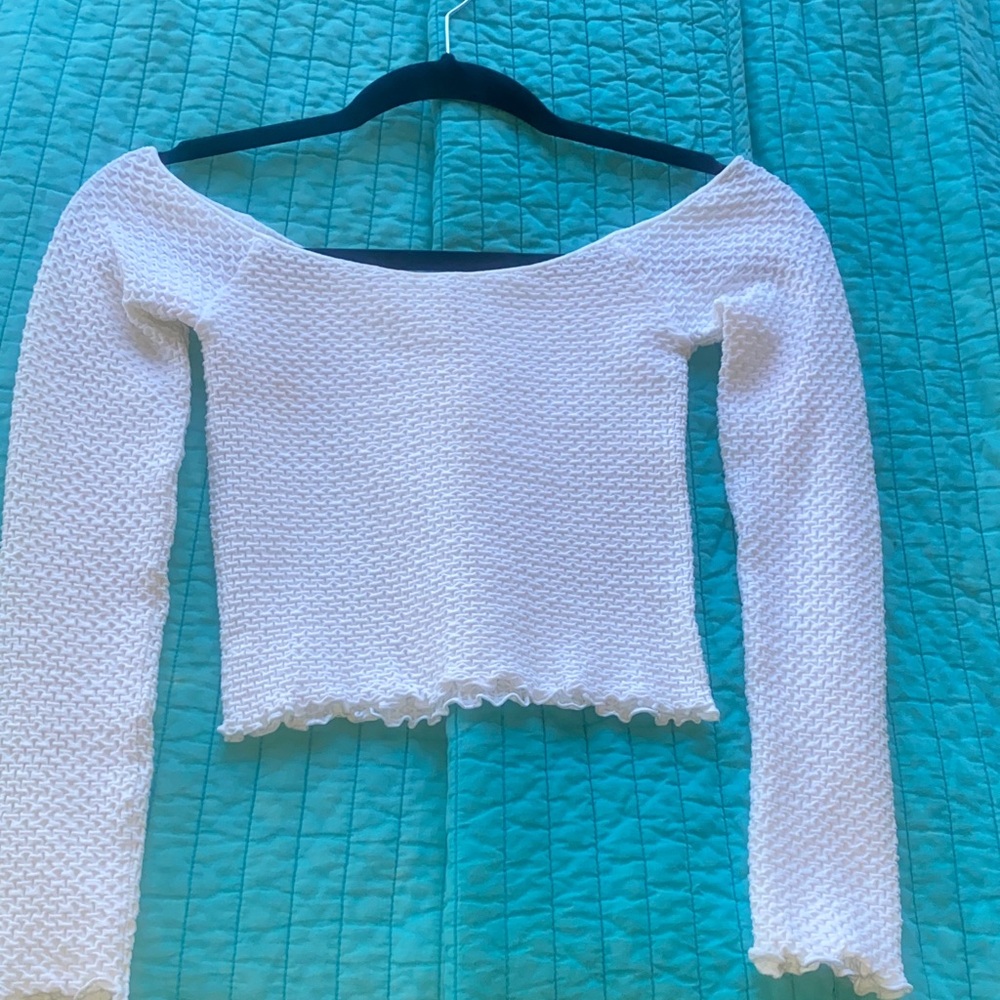 Aritzia White Textured Crop Top